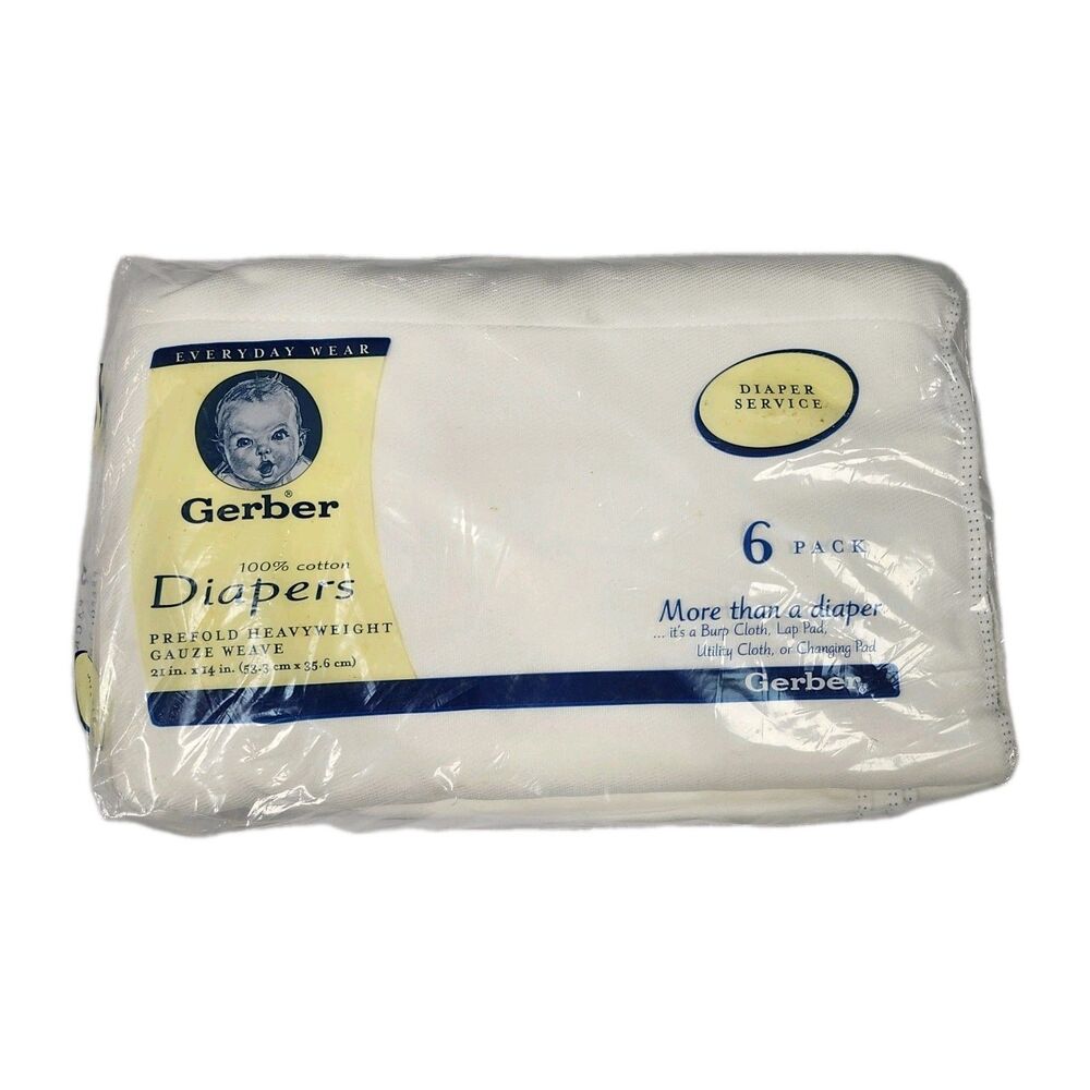 VTG Gerber Cotton Cloth Baby Diapers 6 Prefold Birdseye Weave White New *Read